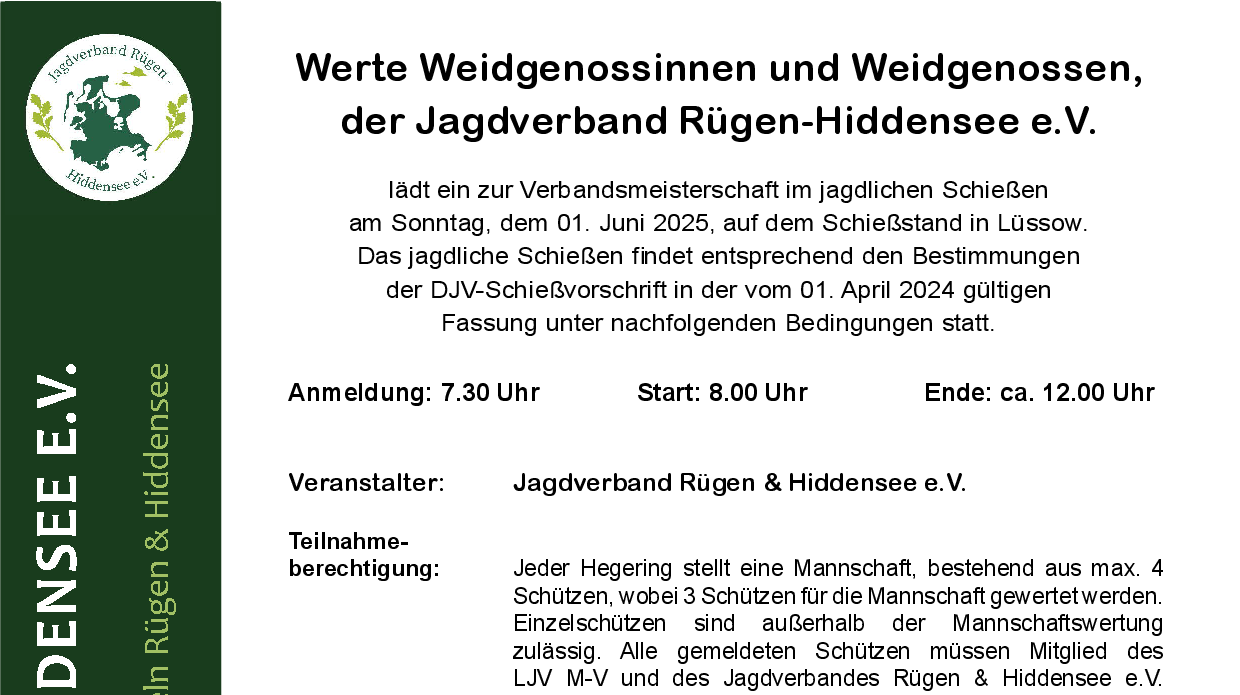 Einladung zum jagdlichen Schießen am 01. Juni 2025