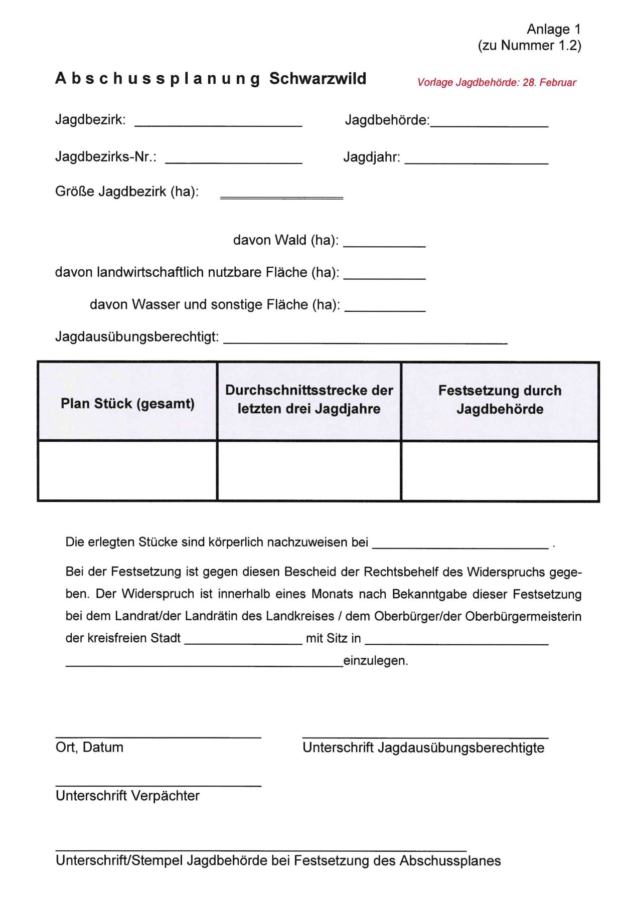 Erinnerung an die Vorlage des Mindestabschussplans für Schwarzwild bis zum 28. Februar 2026